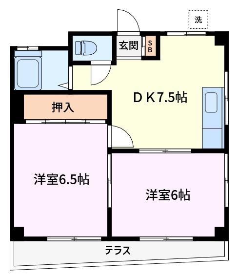 司マンション(2DK/1階)の間取り写真