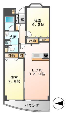 さくら HILLS 富士見(2LDK/6階)の間取り写真