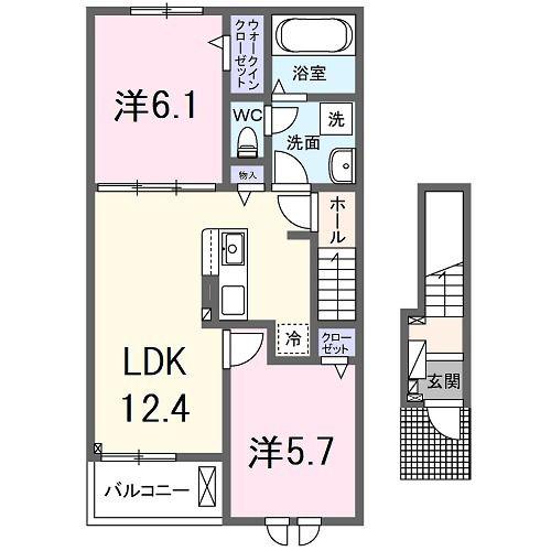 エスポワール下赤田(2LDK/2階)の間取り写真