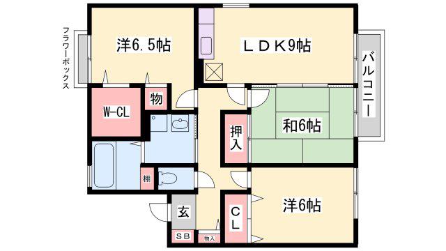 プラシード暖家B棟(3DK/2階)の間取り写真