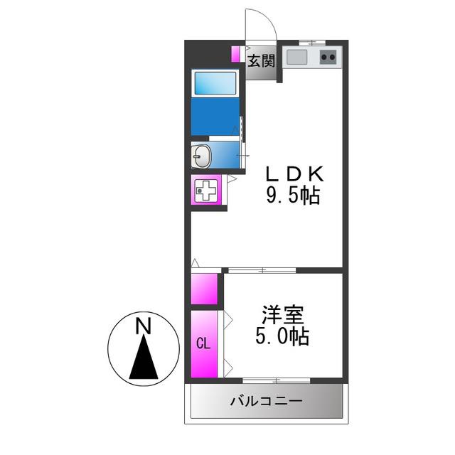 LUISII(1LDK/2階)の間取り写真