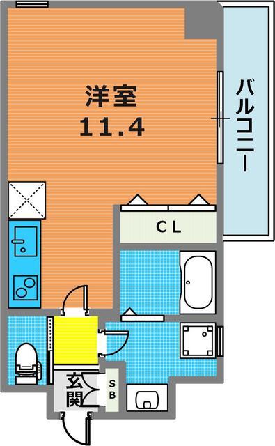 エカルラート青谷(ワンルーム/2階)の間取り写真