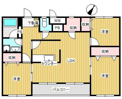 リバティハイム(3LDK/4階)の間取り写真