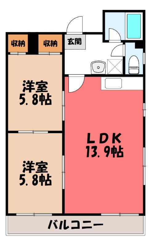 曙町パレス(2LDK/3階)の間取り写真