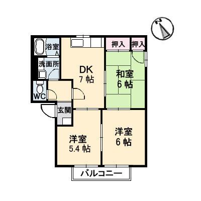フレグランス中山台A棟(3DK/1階)の間取り写真