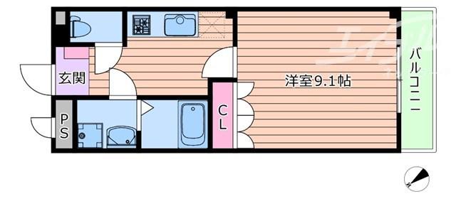 アヴェニール千里中央(1K/2階)の間取り写真