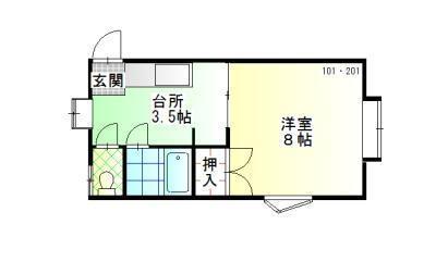 メープルランドK1(1K/2階)の間取り写真