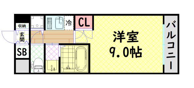 プロシード弁天町(1K/4階)の間取り写真