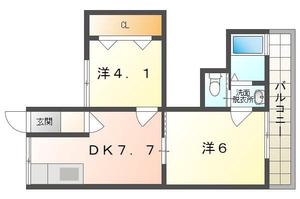 ロイヤル寺方(2DK/1階)の間取り写真