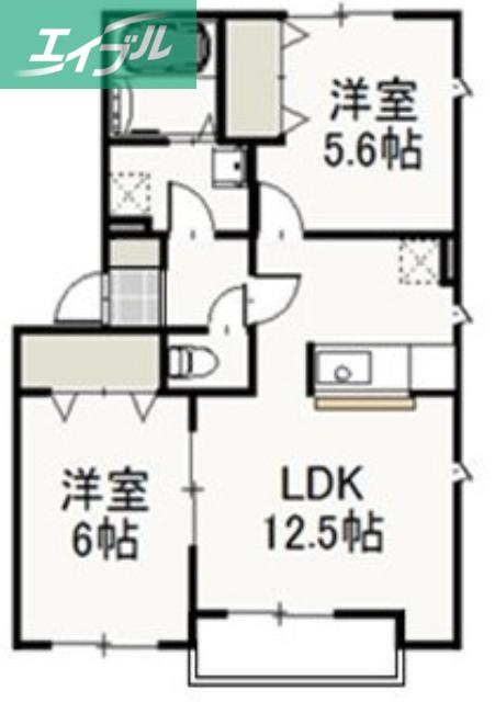 ピア京山(2LDK/2階)の間取り写真