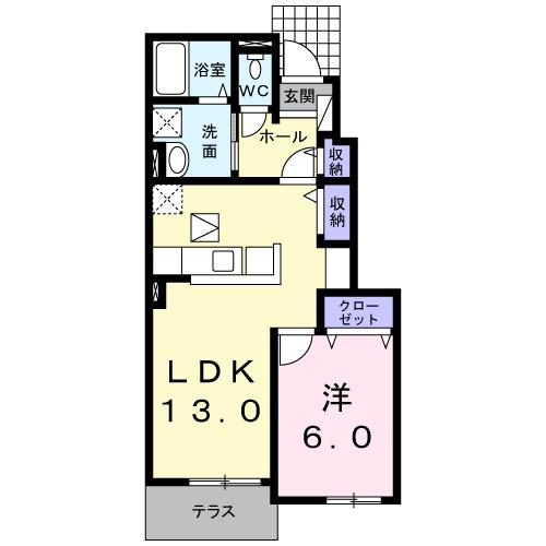 プリムローズ南浜B(1LDK/1階)の間取り写真