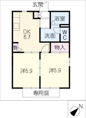 ディアス北村D棟(2DK/1階)の間取り写真