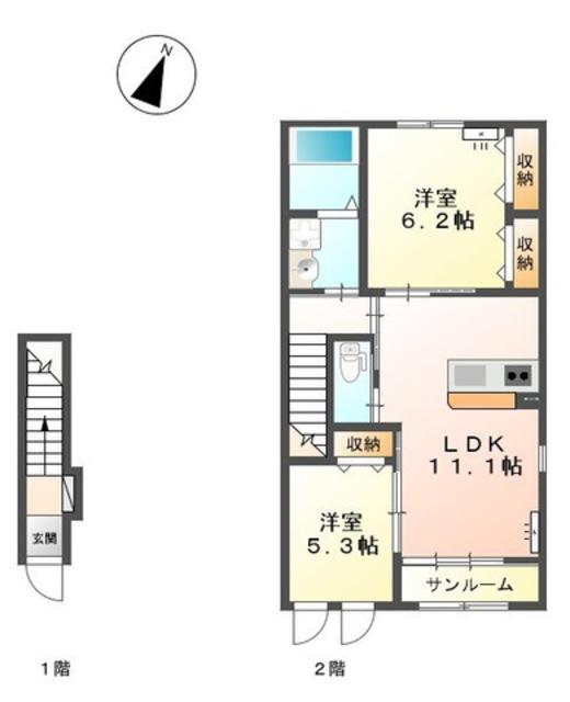 オレンジキャンバス(2LDK/2階)の間取り写真