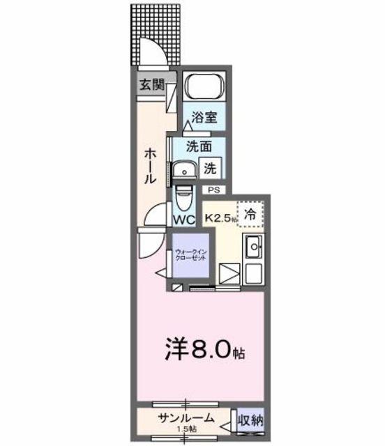 アヴニール(1K/1階)の間取り写真
