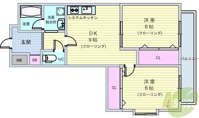 サンライフ桜塚(2DK/1階)の間取り写真