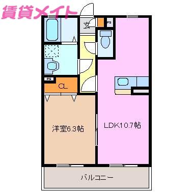 ALMOSTII(1LDK/2階)の間取り写真