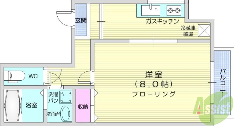 ハイツ北山(1K/2階)の間取り写真