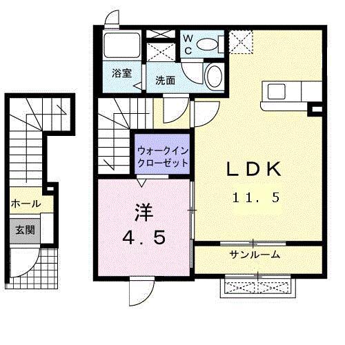 ジェルメライムA(1LDK/2階)の間取り写真