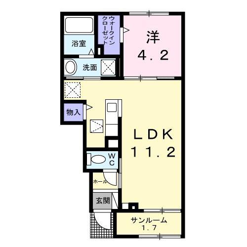 クナワイ スプリングスA(1LDK/1階)の間取り写真