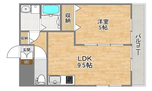 プラリア招堤元町B棟(1LDK/3階)の間取り写真