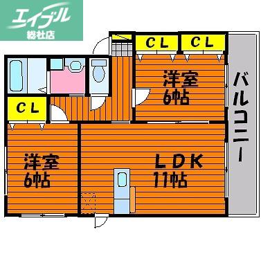 ペアフィールドB(2LDK/2階)の間取り写真