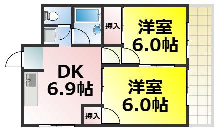青風ハイツ(2DK/4階)の間取り写真