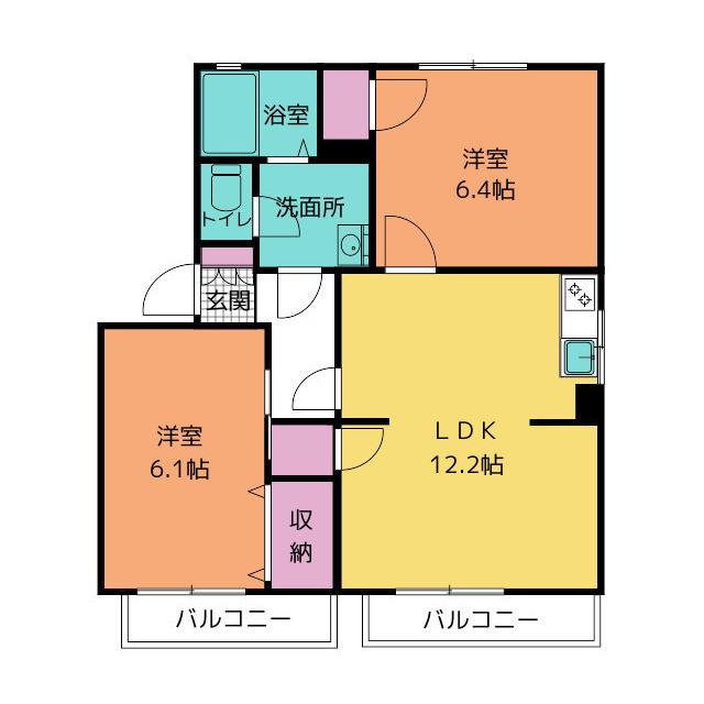 ファミールミタ B・C(2LDK/1階)の間取り写真