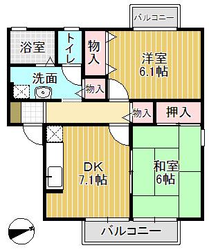 セジュールわかば ABC棟(2DK/2階)の間取り写真