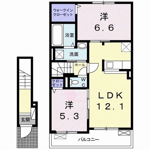 シエロ・ガーデン国府A(2LDK/2階)の間取り写真