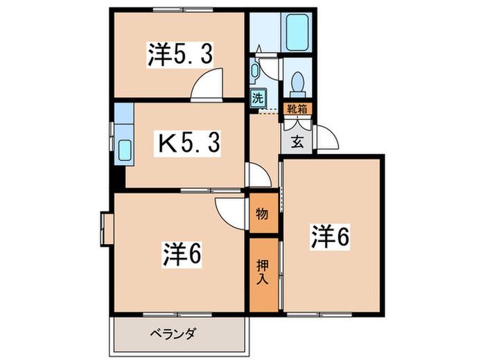 ドミール・サトウA(3K/2階)の間取り写真