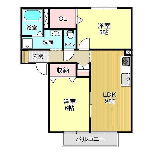 ガーデンコート西添(2LDK/1階)の間取り写真