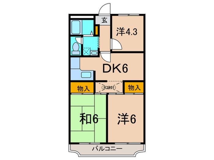 フルール三神三番館(3DK/5階)の間取り写真