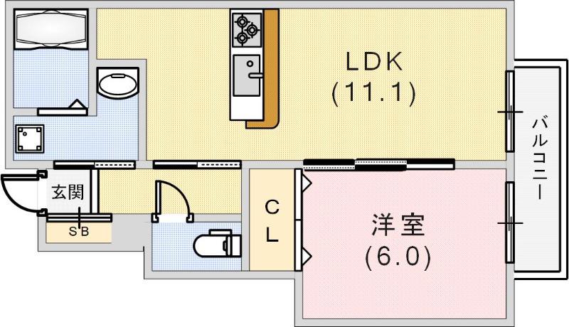 セレーノ五宮町(1LDK/1階)の間取り写真