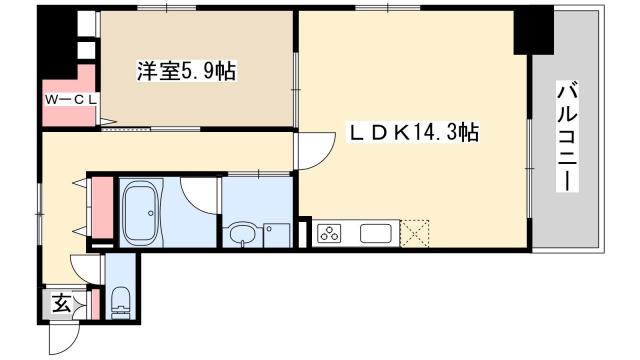 L・ISOBE三宮(1LDK/9階)の間取り写真