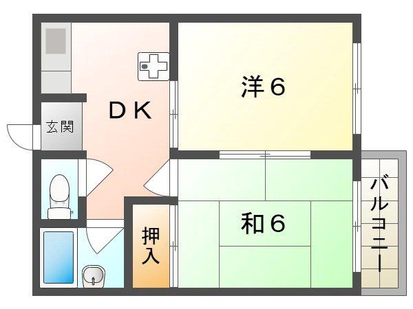 ドゥウエル南(2DK/2階)の間取り写真
