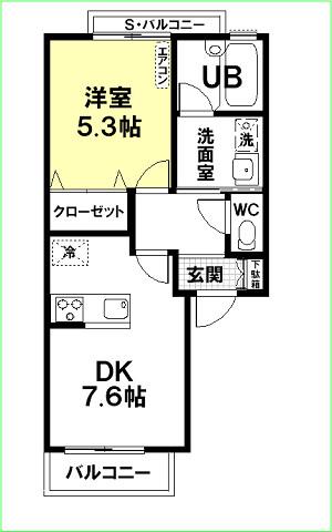 アーバニズム62E(1DK/2階)の間取り写真