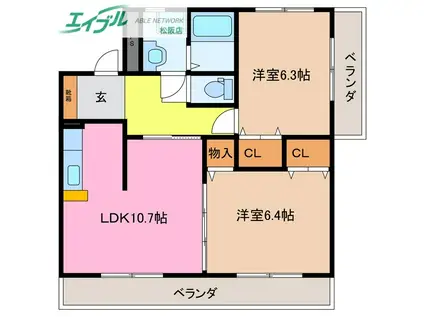 メルベーユ(2LDK/1階)の間取り写真