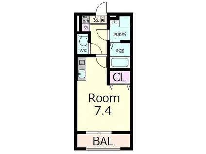 エクセル田中 E(ワンルーム/1階)の間取り写真