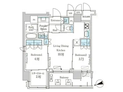 PARKAXIS上野グレイスコート(2SLDK/14階)の間取り写真