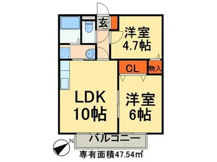 Kタウン宮野木O(2LDK/2階)の間取り写真