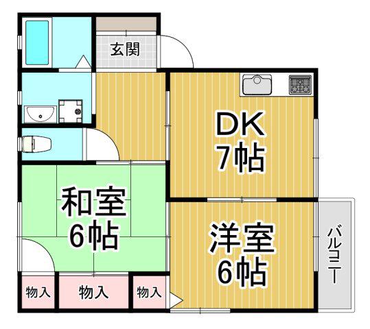 ドミール伏原(2DK/2階)の間取り写真