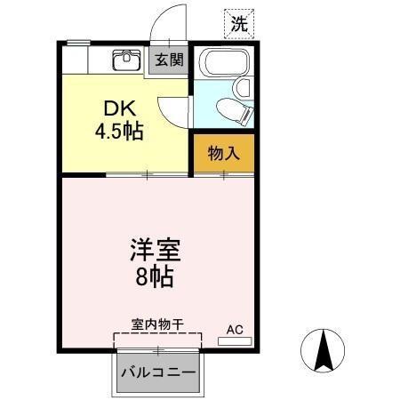 プレジール南昭和(1DK/2階)の間取り写真