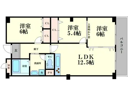 第18柴田ビル(3LDK/5階)の間取り写真