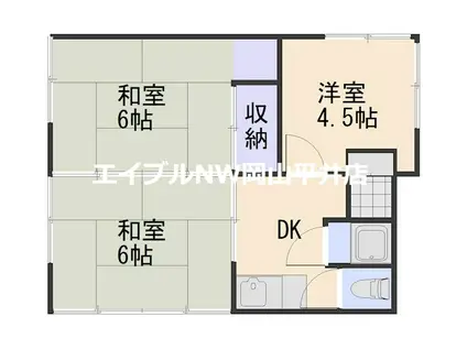 ノベル旭東町(1DK/2階)の間取り写真