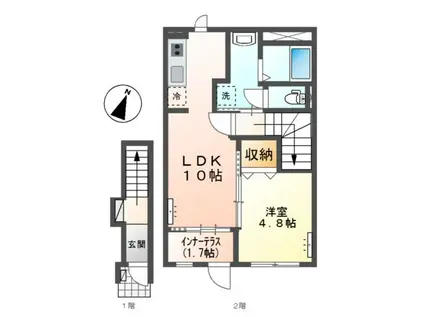 水戸市双葉台アパート工事(1LDK/2階)の間取り写真