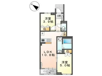 サクラヴィラージュ津福(2LDK/1階)の間取り写真