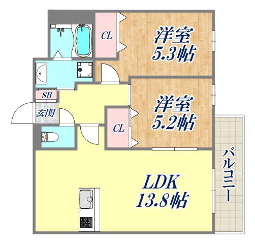 RIVIERE西宮(2LDK/2階)の間取り写真