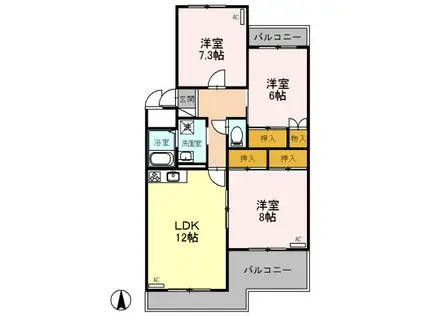 ファランドール井野(3LDK/1階)の間取り写真