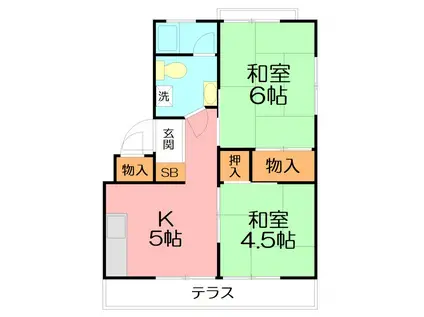 サニーサイド大磯B(2DK/2階)の間取り写真