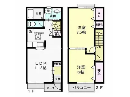 アルカディア I(2LDK/1階)の間取り写真